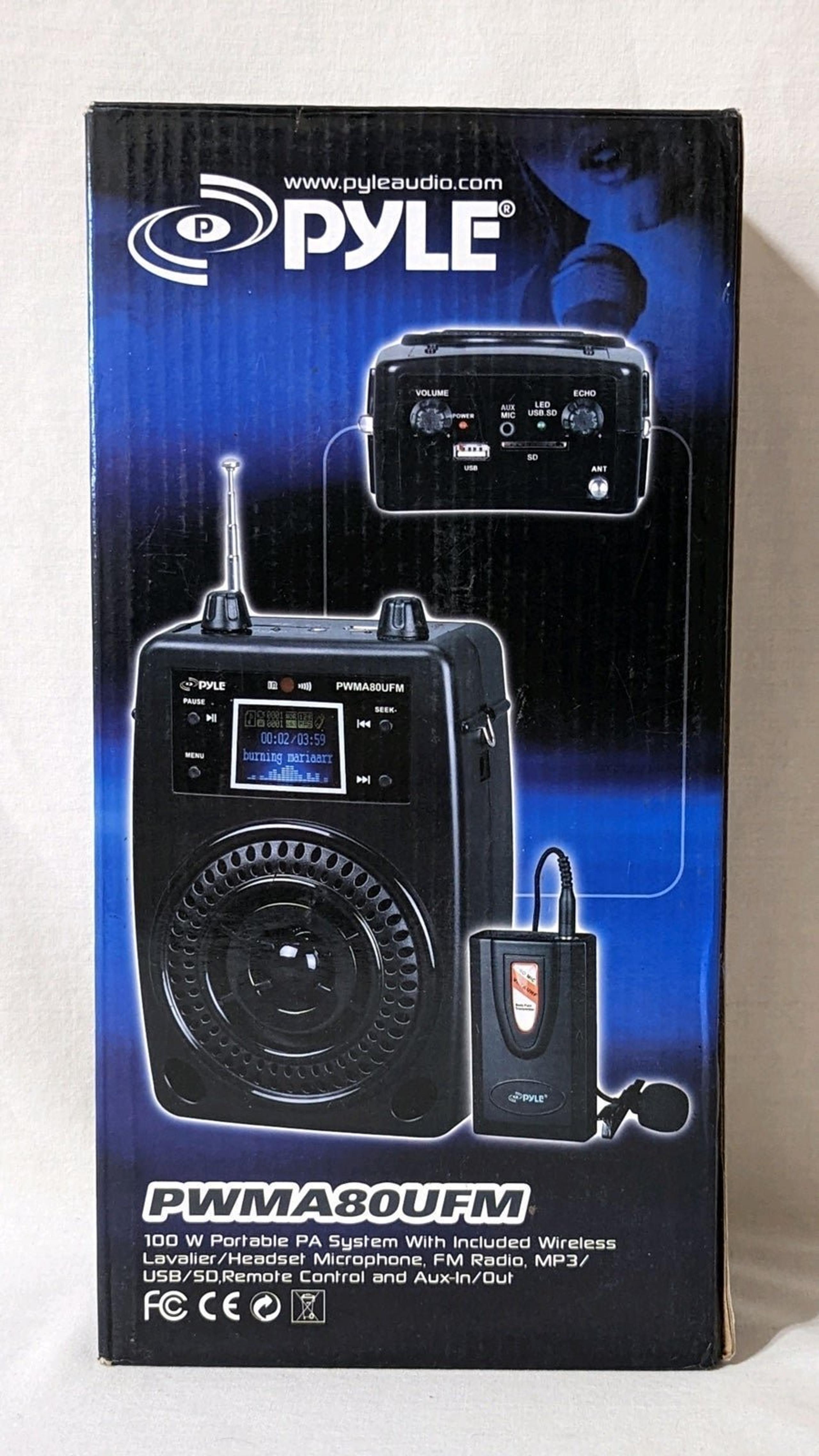 NEW Pyle Pro PWMA80UFM 100W Portable PA System Wireless Headset Mic