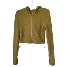 Free People Movement Kadi Quilted Full Zip Lightweight Crop Hoodie Jacket Green
