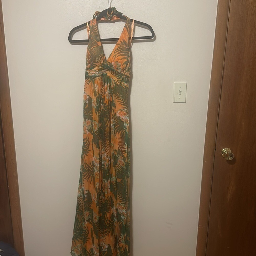 Sue Wong 100% silk tropical print halter y2k vintage dress Size 4