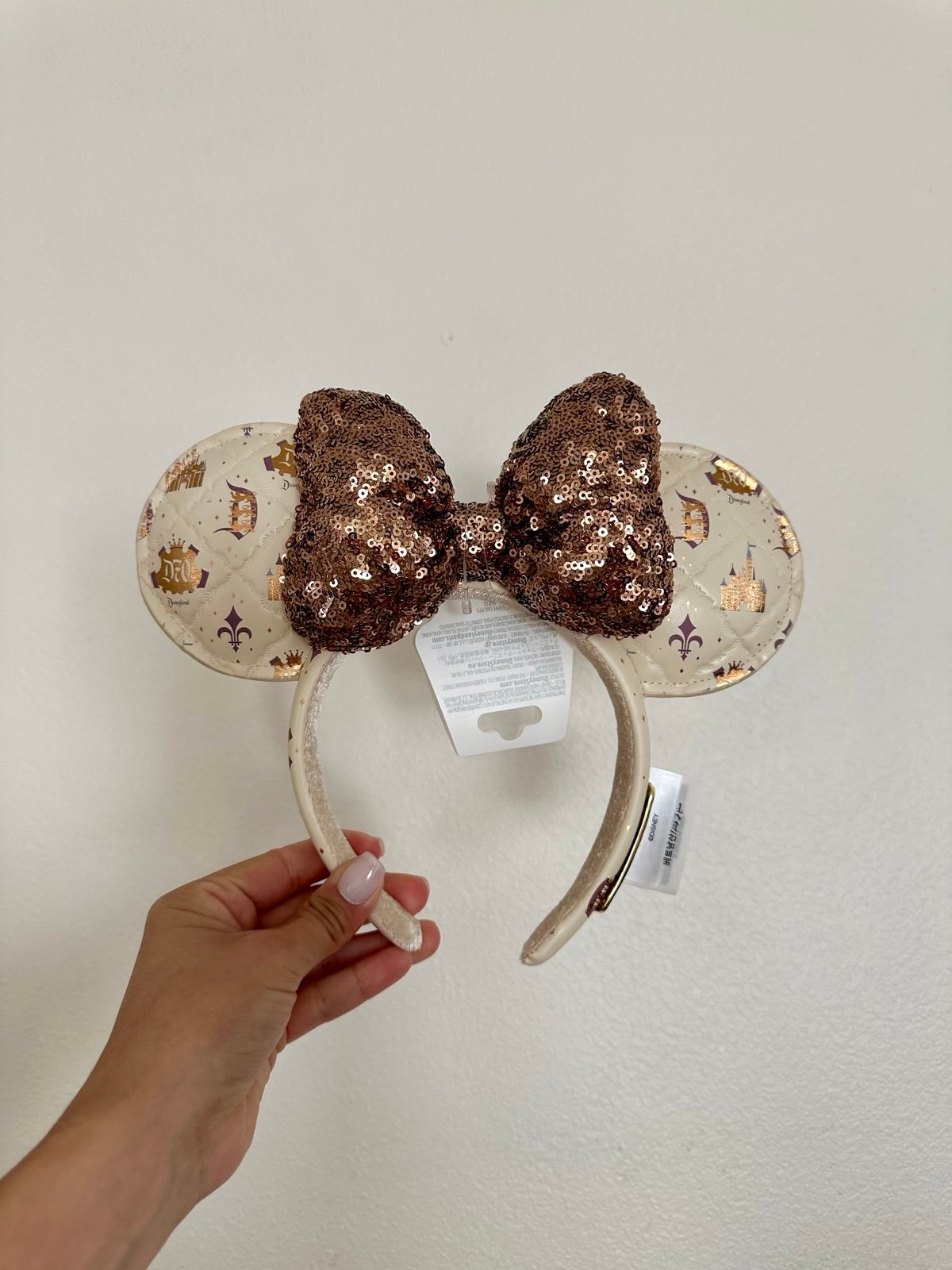 Disneyland 70th Anniversary Cream Minie Ears with sequin brown bow