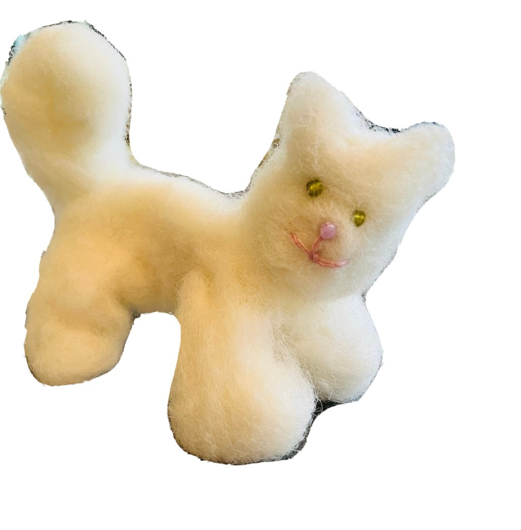 Handmade Retro Style White Cat Doll Pet Felted Wool Toy Poseable One Of A Kind