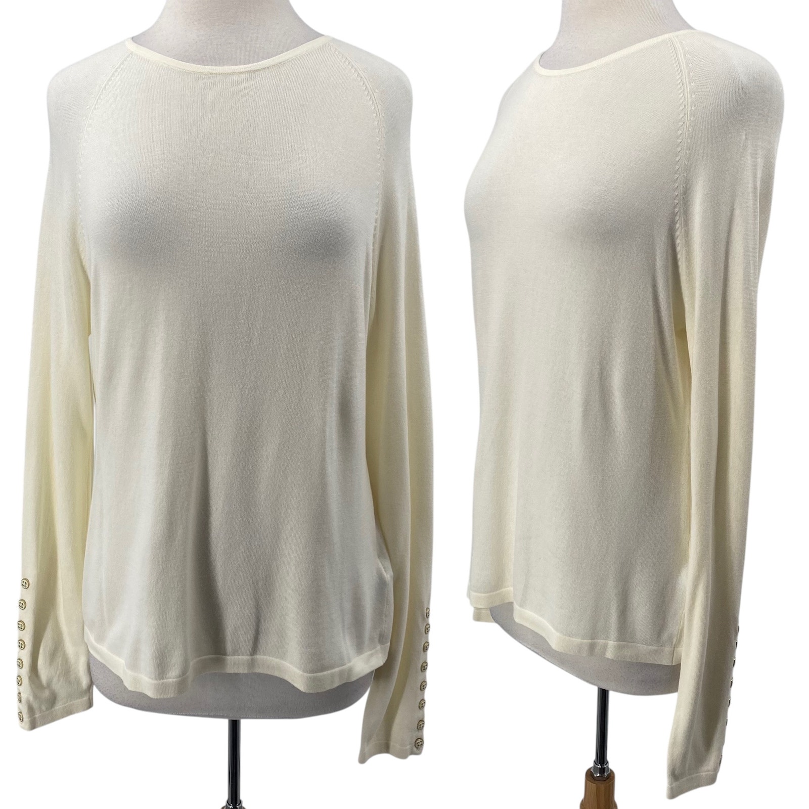 J Mclaughlin Jamey Knit Top Long Sleeve ScoopNeck Cotton Modal Cuff Buttons L