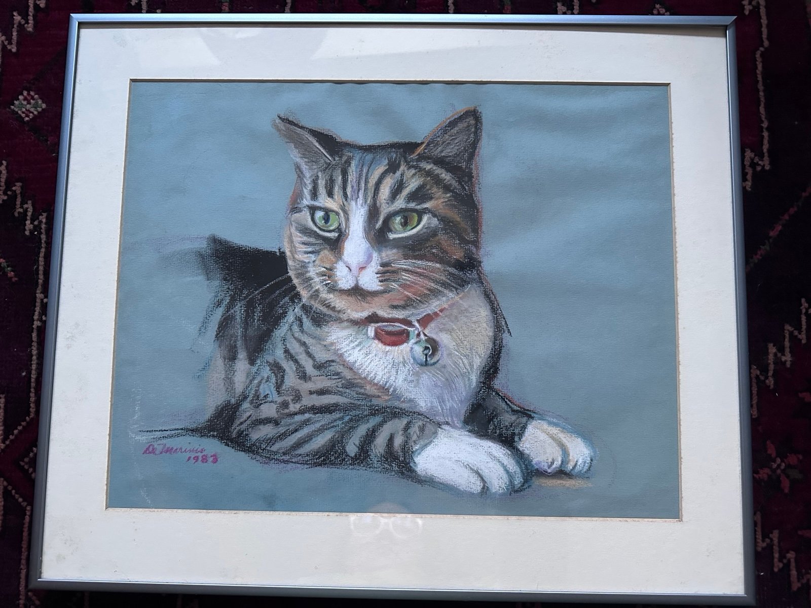 Original Pastel Cat Drawing, Professionally Framed, Signed and Dated