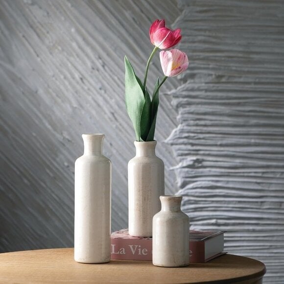 New White Ceramic Vase Set, Farmhouse Decor for Kitchen, Bedroom or Office