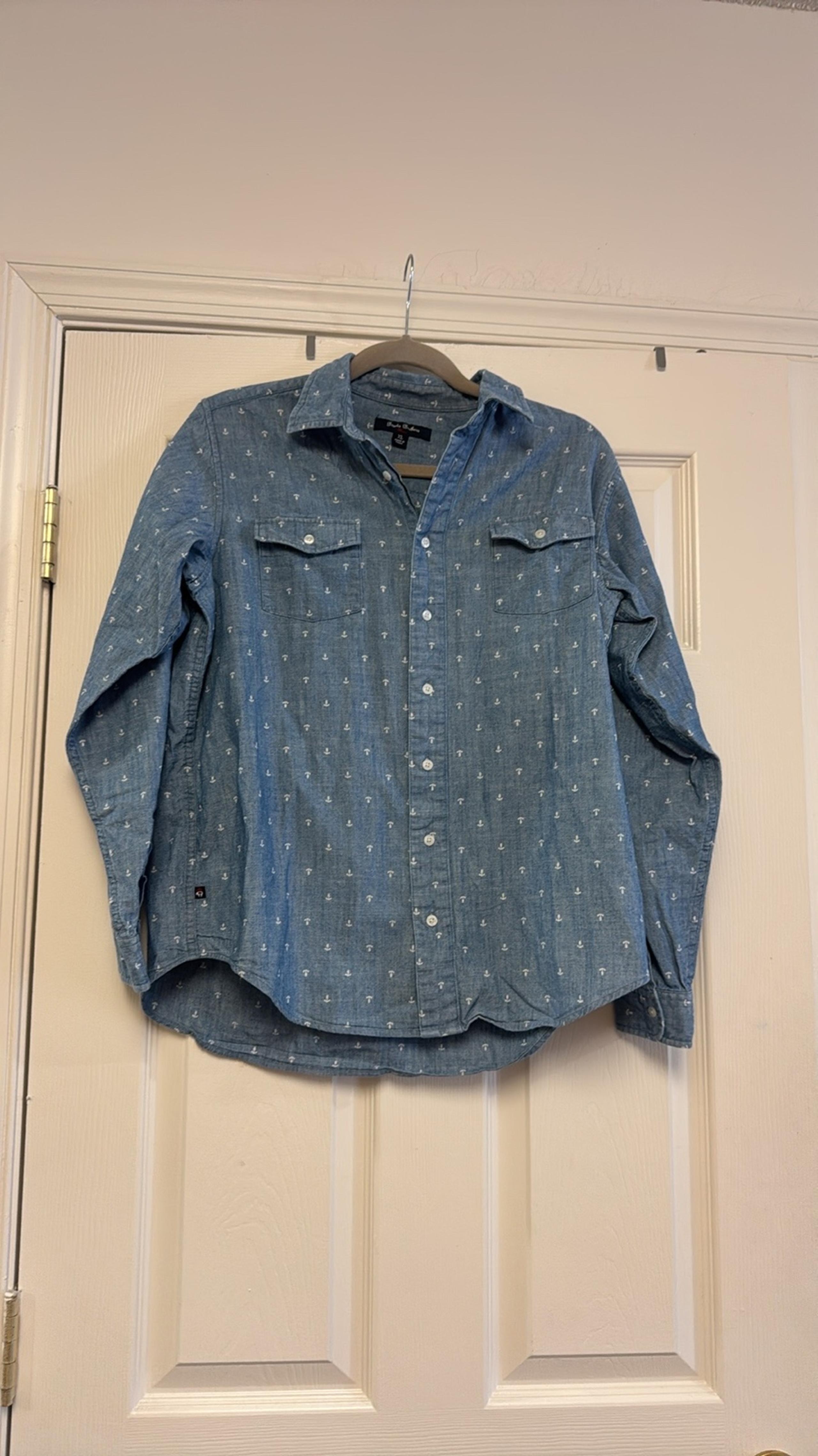 Brooks Brothers women’s blue denim white anchor print button down shirt XL