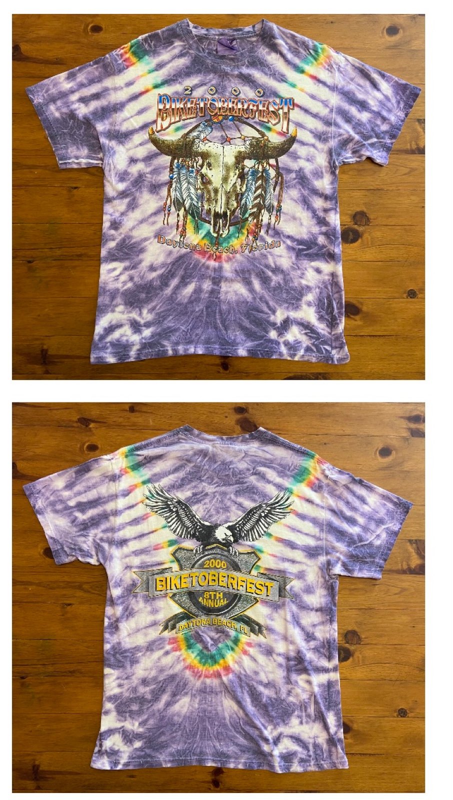 Vintage 2000 Y2K Biketoberfest Bald Eagle Motorcycle Tie Dye T Shirt Daytona