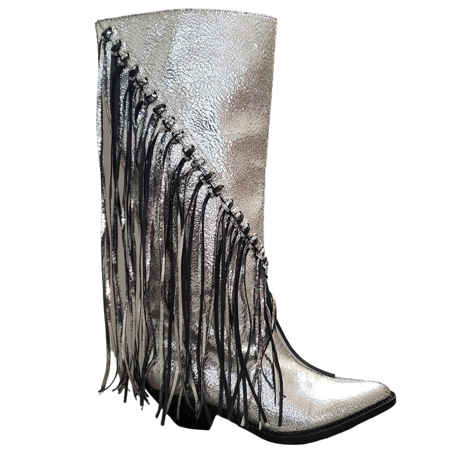 RAYE Jackson Western Boots Metallic Silver Size 6.5 RAYE-WZ2499 Fringe Tasseled