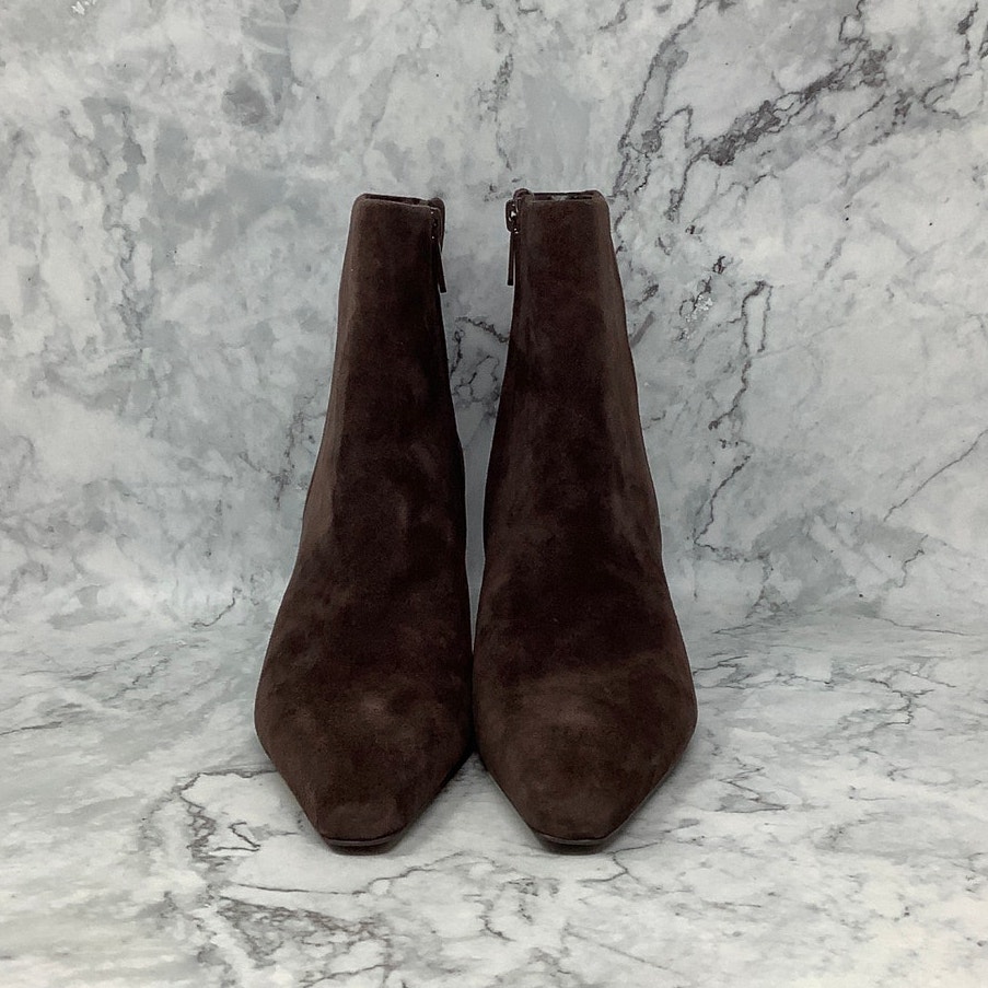 Sam Edelman Womens 7M Dark Brown Suede Saige Ankle Boots Block Heels BR18-11