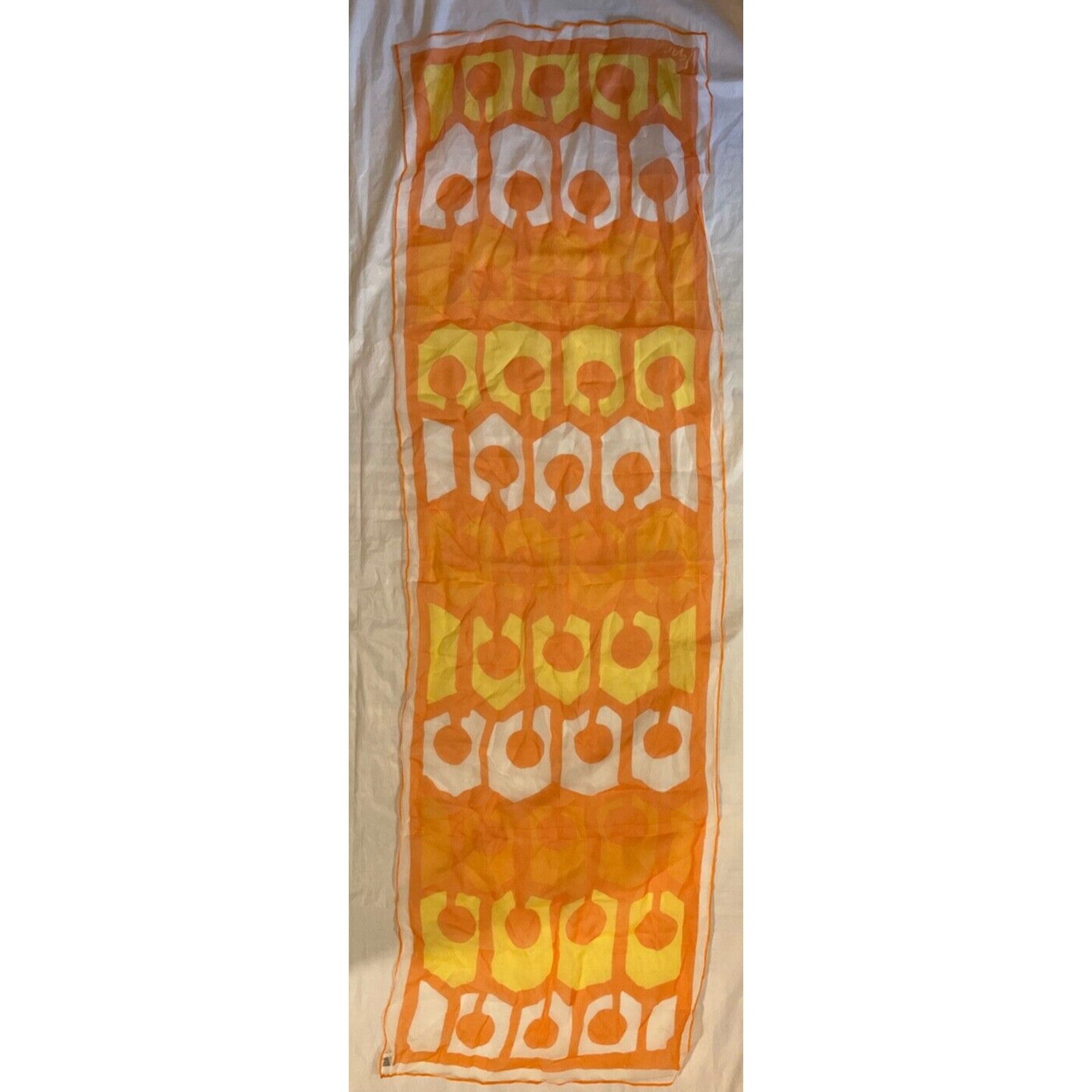 Vintage VERA Neumann Scarf ~ Signed ~ Verasheer ~ Orange / Yellow