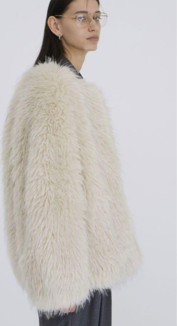 CLANE VOLUME ECO FUR COAT アイボリー CLANE - ノーカラー ボリューム エコファーコート - NO COLLAR