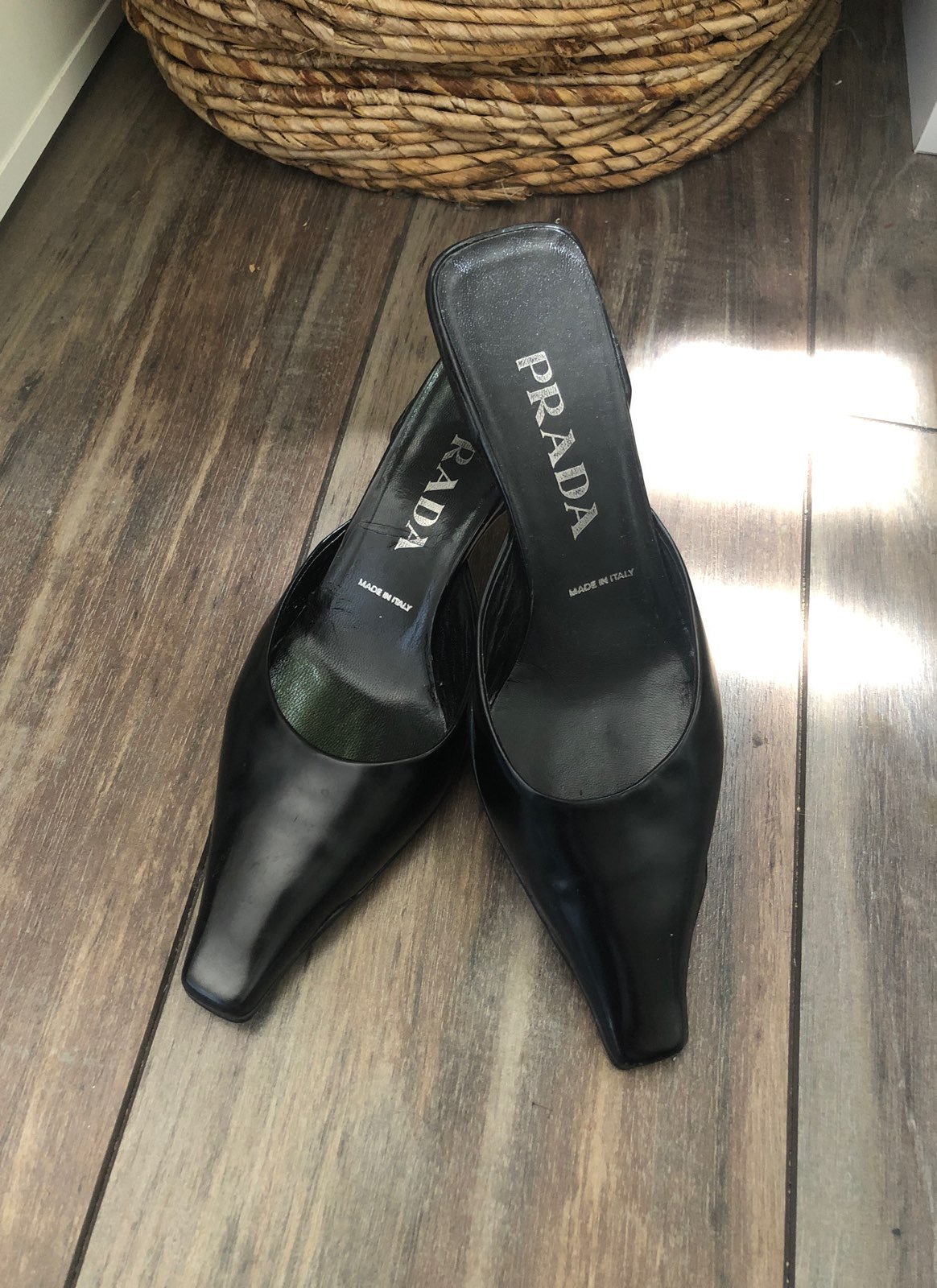 Prada Black Leather Mules - 35.5