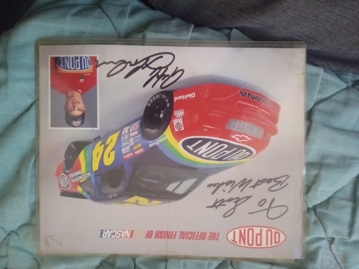 NASCAR original Jeff Gordon poster Authentic Autograph bio on back 1992