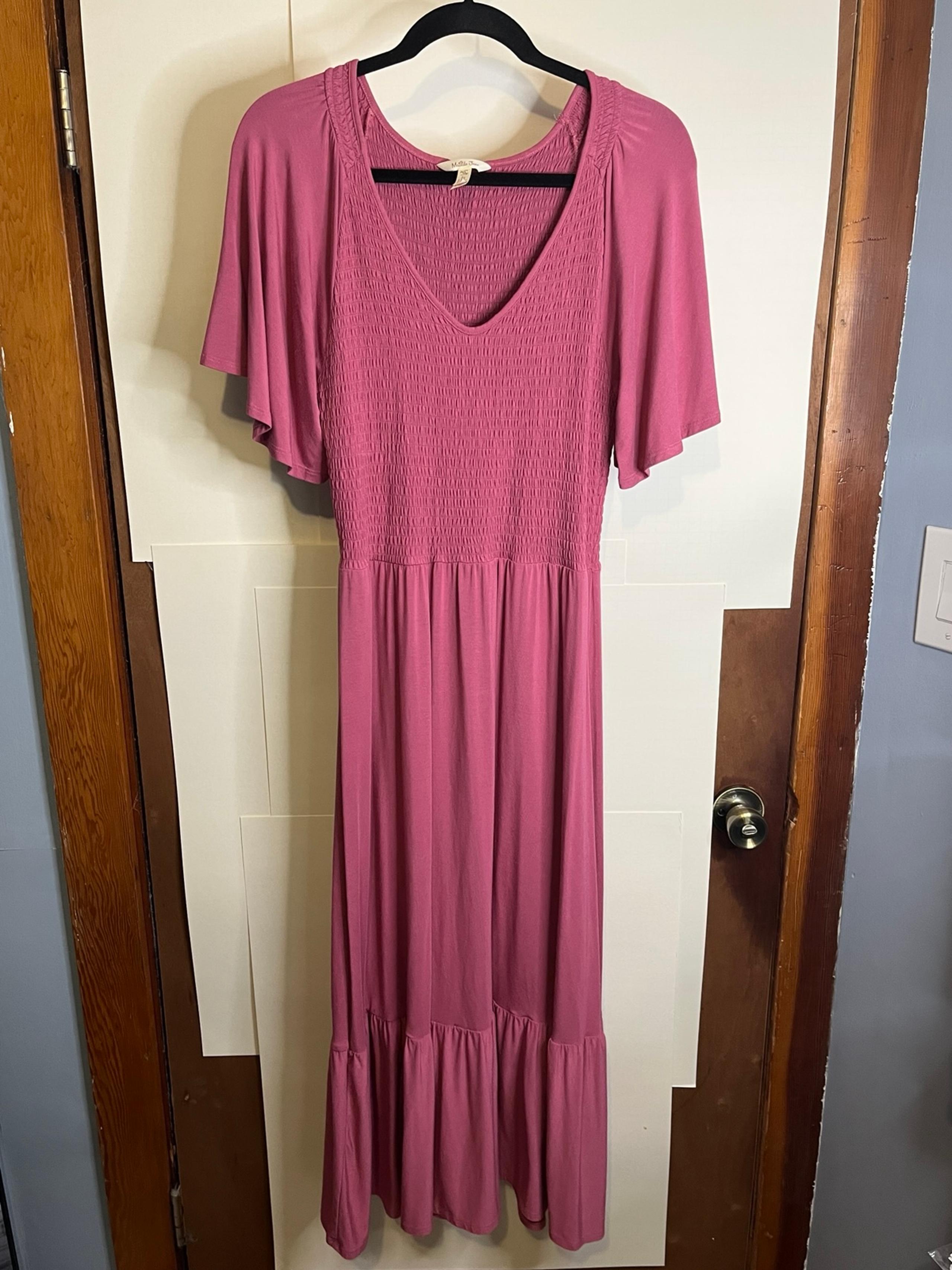 Matilda Jane Women’s Size M Dusty Rose Smocked Tiered Midi Length Dress