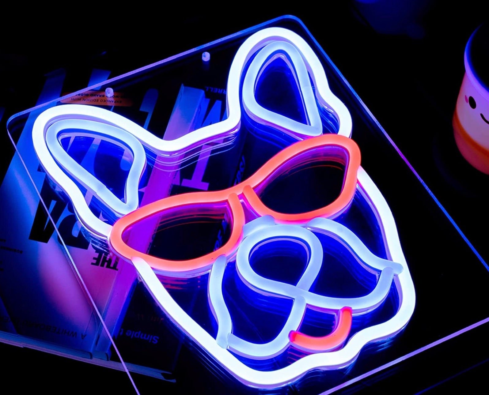 Fun Bright Blue French Bulldog Frenchie in Red Sunglasses LED Night Light Room W