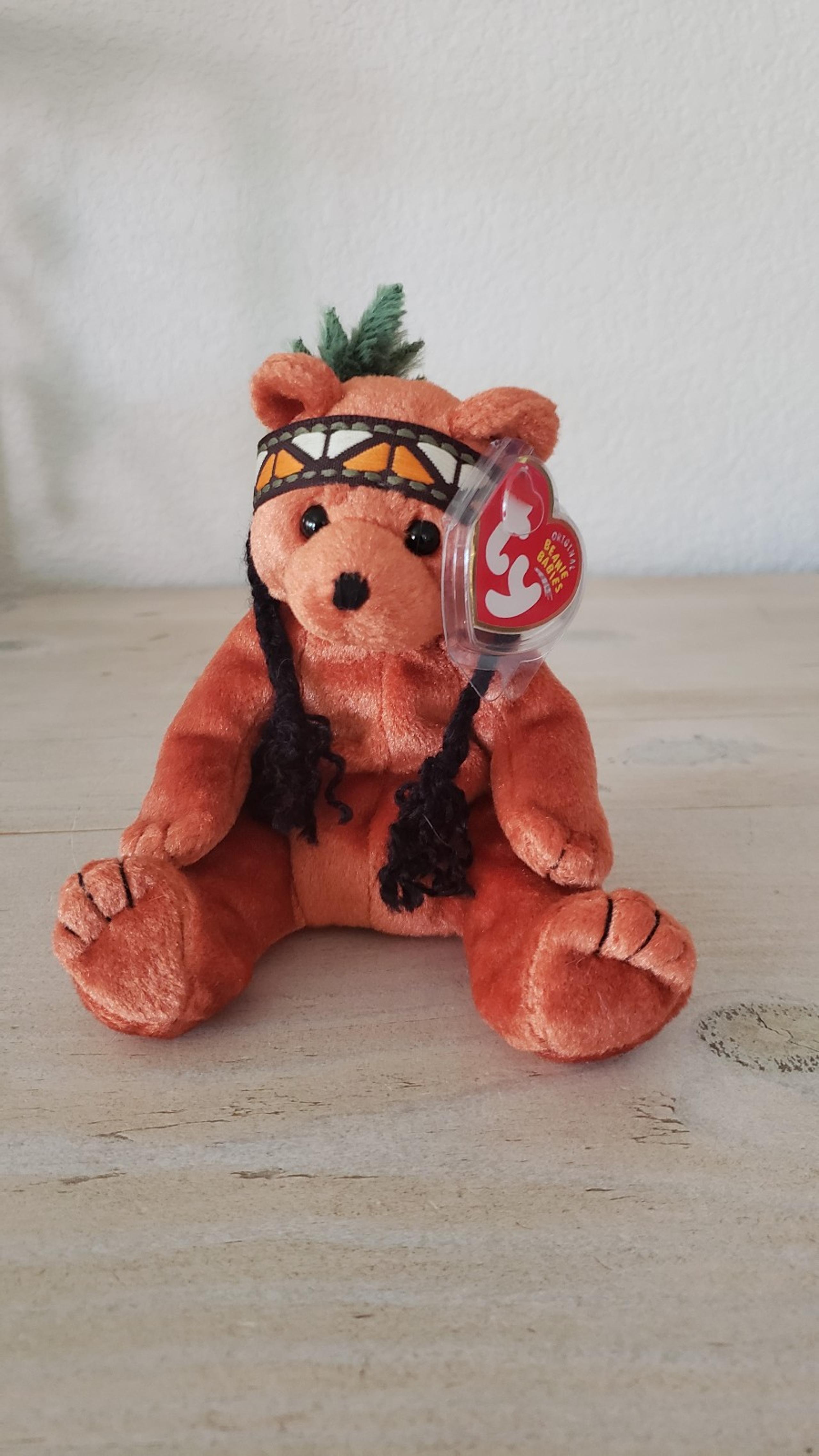 Ty Beanie Baby Little Feather Bear Sitting Indian Native American