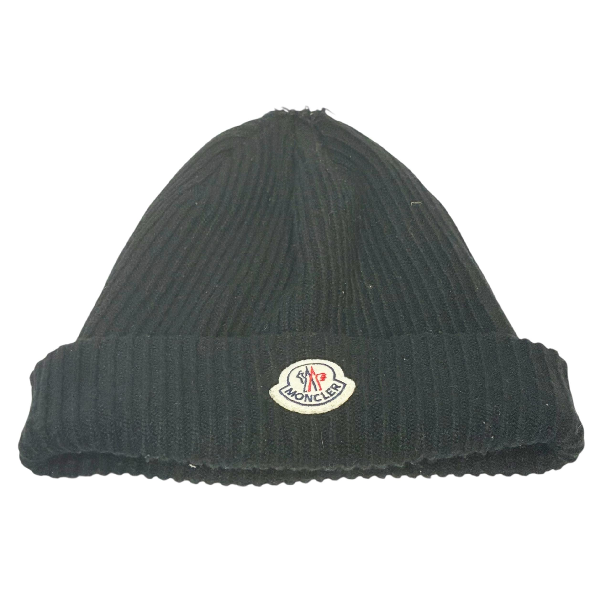 Moncler Men’s One Size Black Ribbed Knit Beanie Hat FLAWED