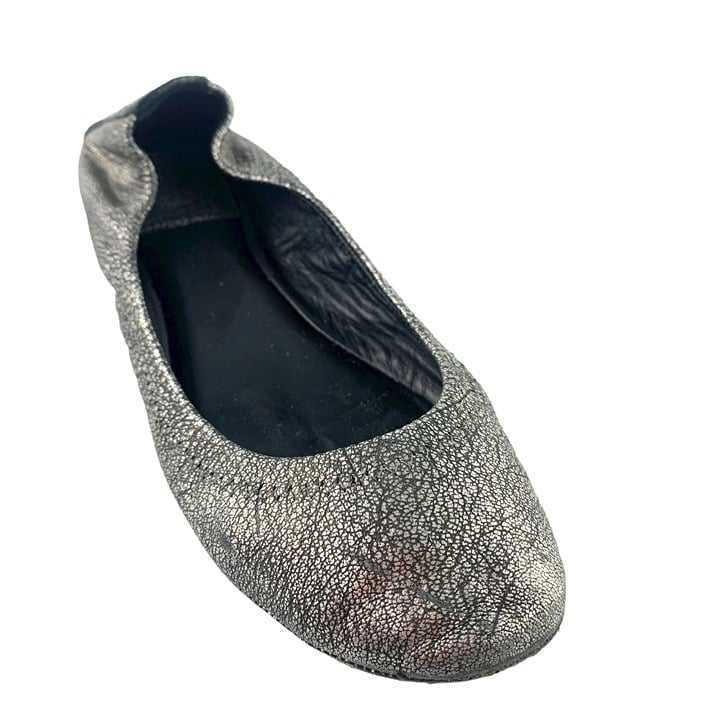 Tory Burch Eddie Pewter Leather Logo Ballet Flats