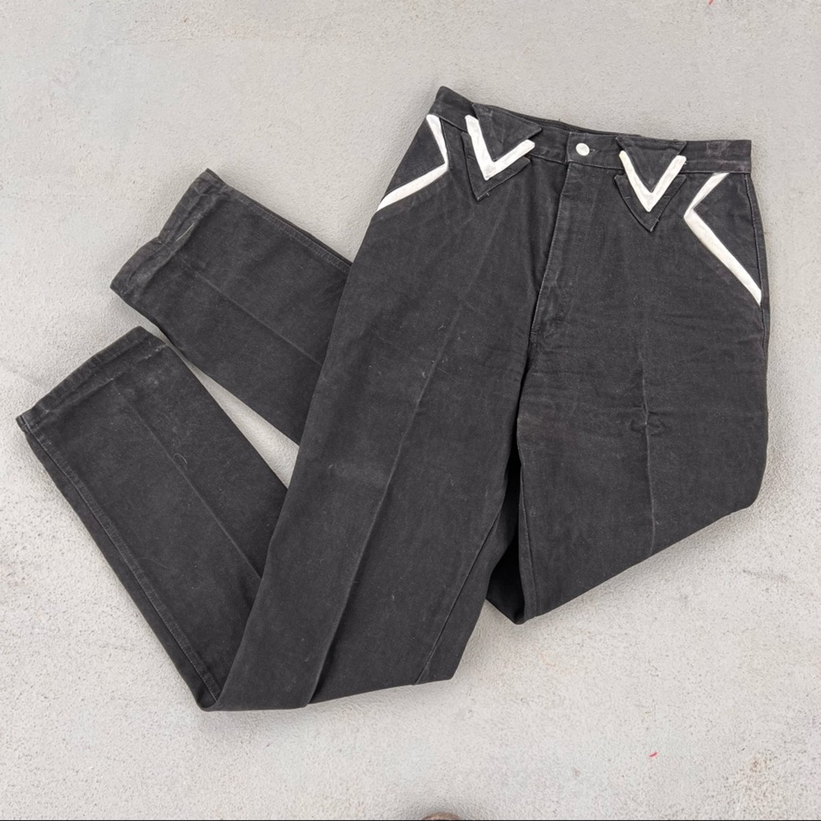 Vintage 90s Roper black white high waist v yoke bareback cowgirl western jeans
