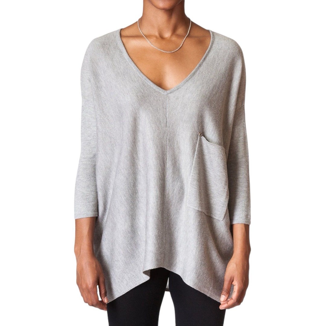 Kerisma Gray Knit Relaxed Raven V-neck Sweater with Pocket M/L