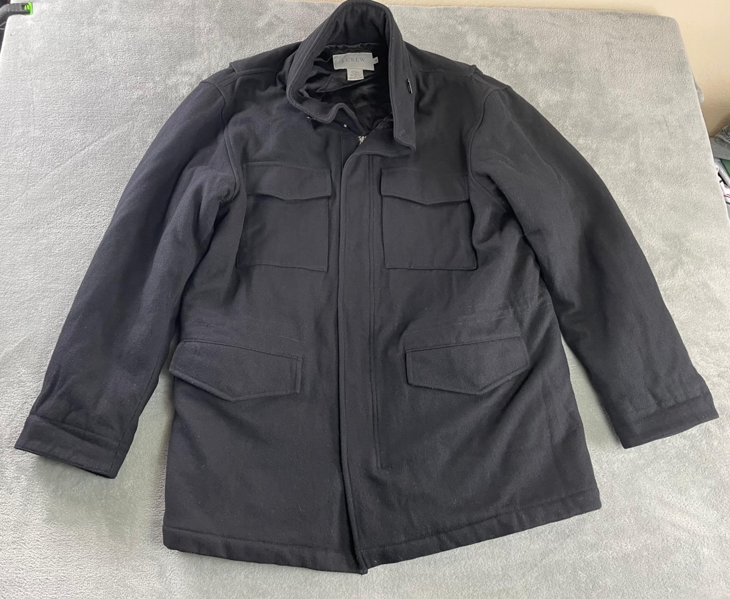 J. Crew University Jacket Wool Rayon Coat Men’s M Zip Button Front Heavyweight