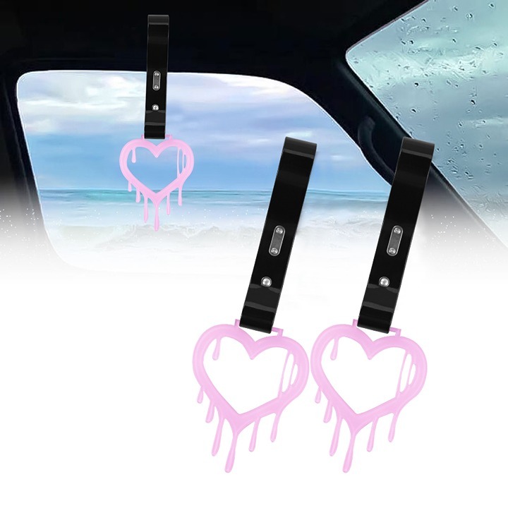 New 2PCS Drip Heart Shaped Pink JDM TSURIKAWA Handle Black Strap Charm Drift