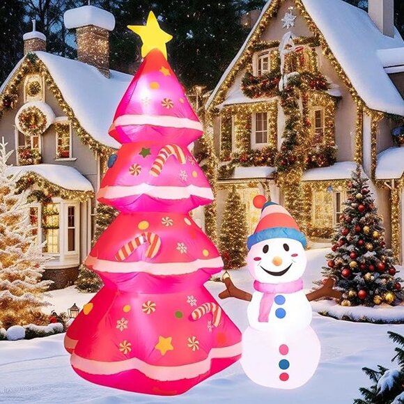 NEW 7FT Christmas Inflatables Cute Inflatable Christmas Tree with Snowman