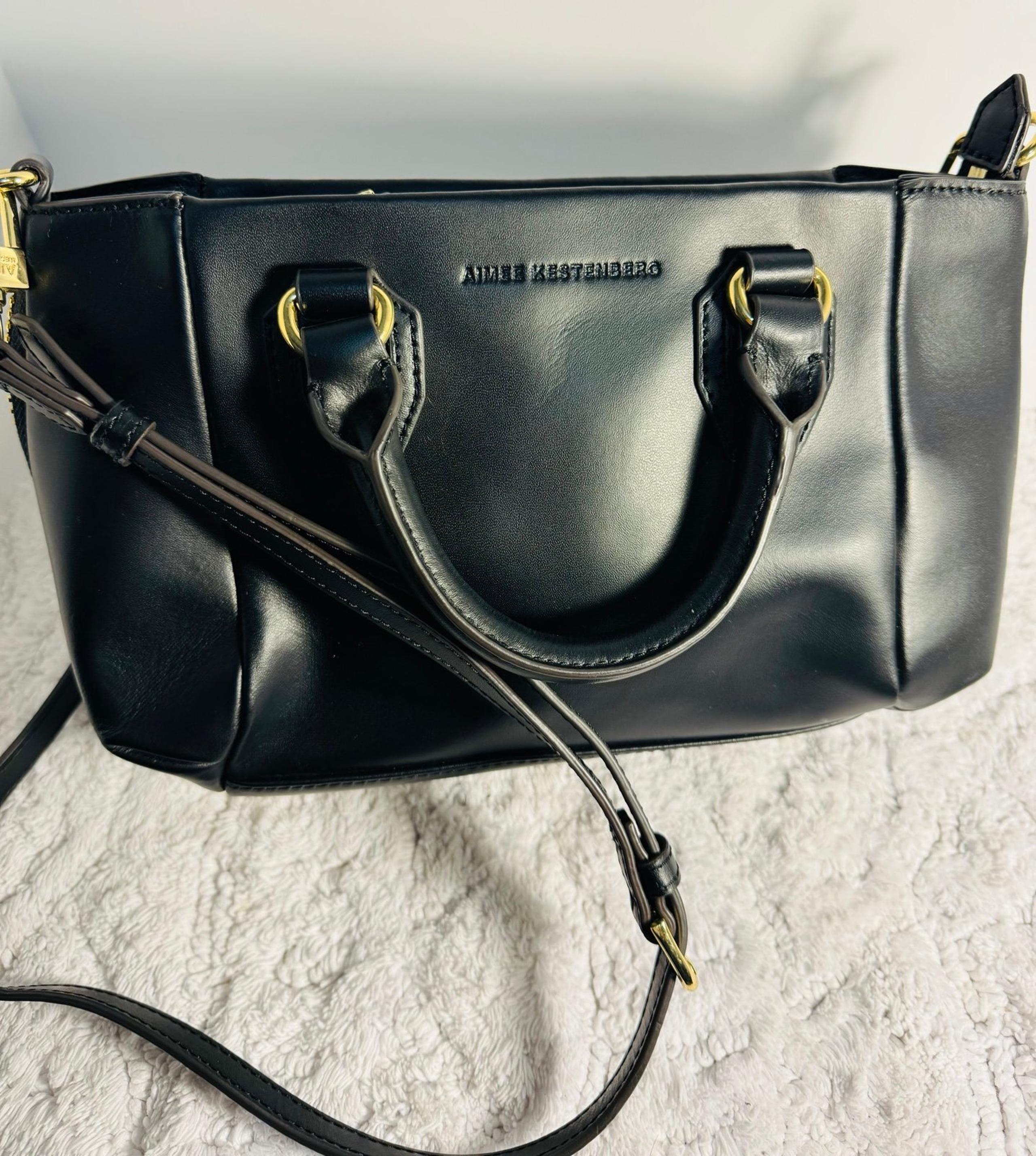 Aimee Kestenberg Crossbody Purse Black Leather Zipper Trim