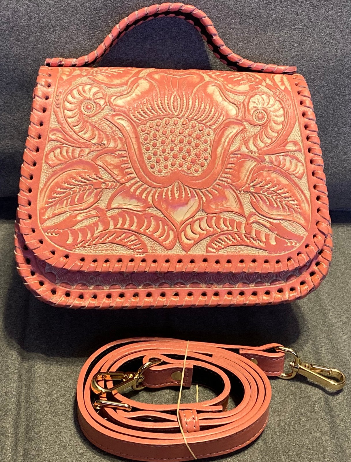 handmade genuine leather Luxury Shoulder Straps Handbag peach pink