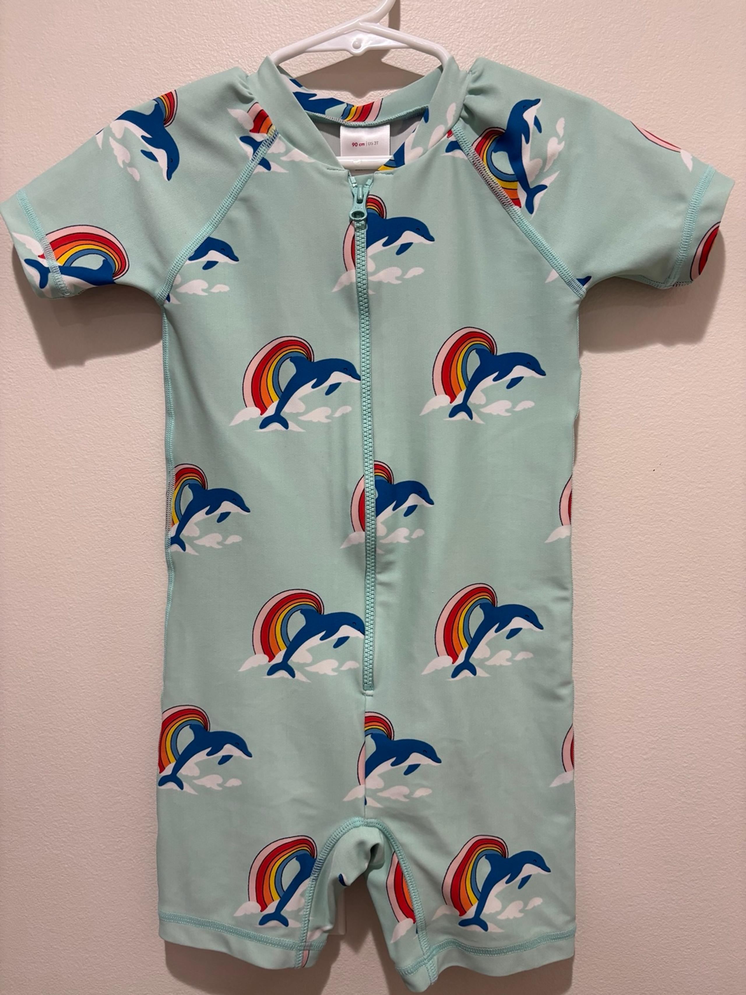 Hanna Andersson Size 90cm 3T Rainbow Dolphin Print Rash Guard Swimsuit