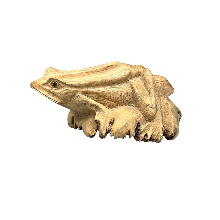 Vintage Hand Carved Burl Wood Tree Frog Sculpture Figure Wooden Life Size 4