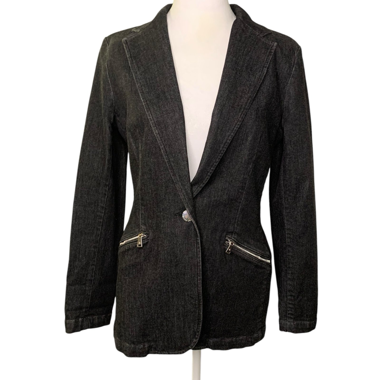 NWY Lauren Ralph Lauren 6 Women’s Black Denim Minimalist Blazer Jacket
