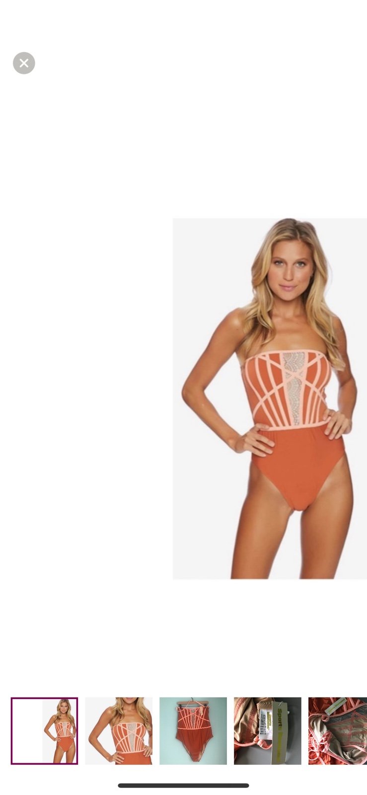 Sports Illustrated Arabesque Piping Lace Bustier Vintage Swimsuit Rust 16 Rare