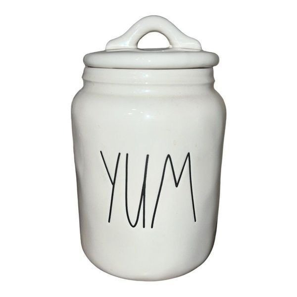 Rae Dunn White Ceramic Cookie Jar with Yum Label