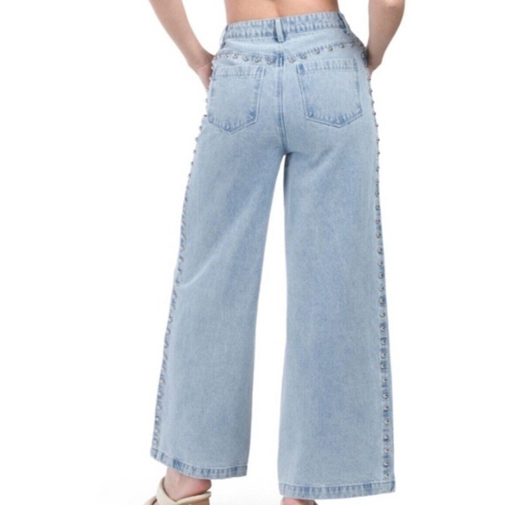 house of harlow 1960 Wide Leg Studded Jeans Light Wash Women 2