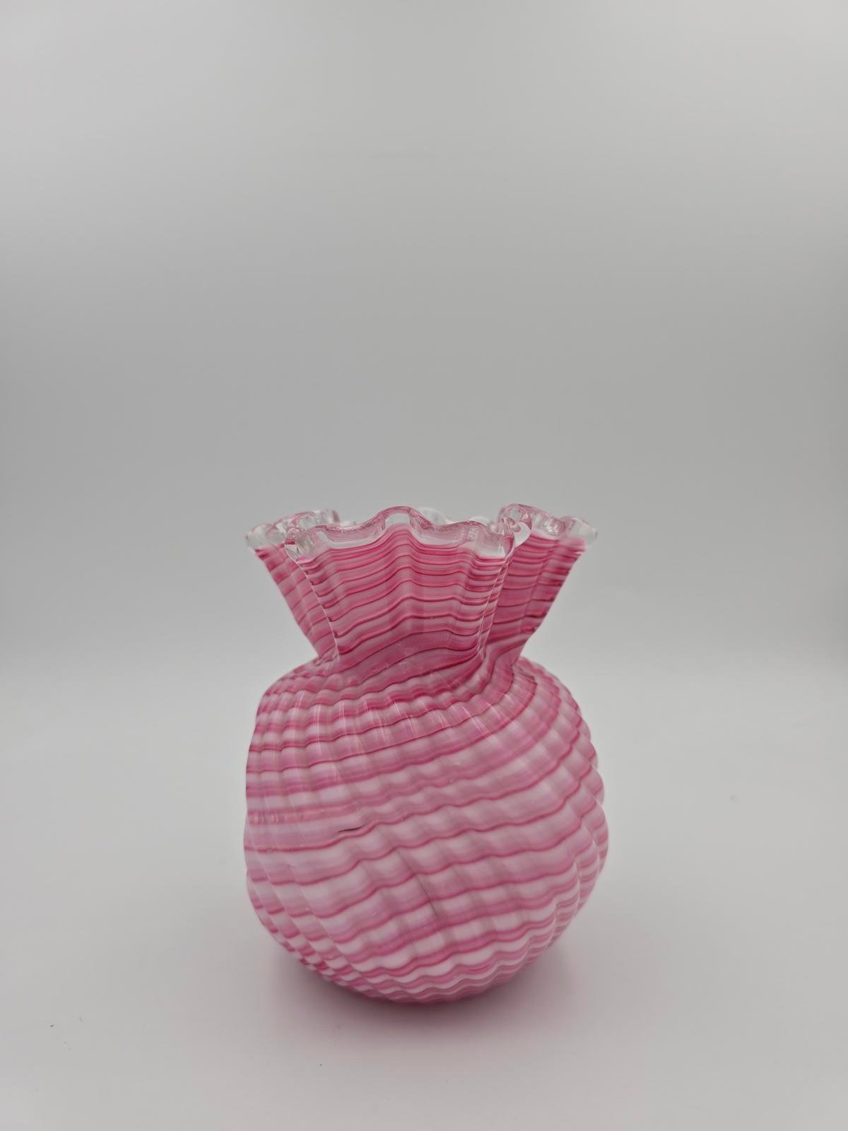 Antique Stevens & Williams ? Pink Cased Zipper Glass Vase