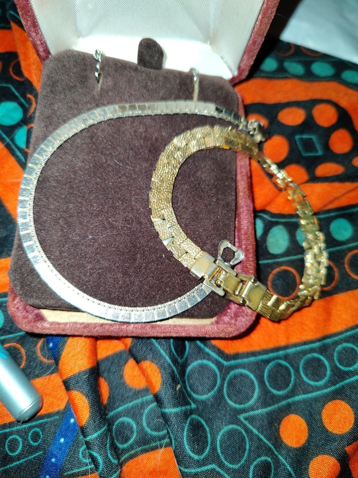 Sterling Silver Herringbone bracelet, Vintage Gold Tone Chain Brick Style Bracel