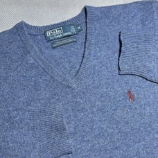 Polo by Ralph Lauren Blue Marled Lambs Wool Italian Yarn Knit Sweater Sz Medium