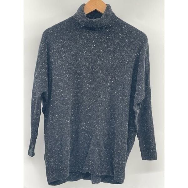Cos Sweater Turtleneck 100% Wool Women Small Black Gray White Marled Pullover