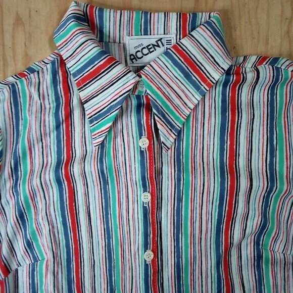 Vintage Miss Accent Wavy Stripes Polyester Disco Shirt