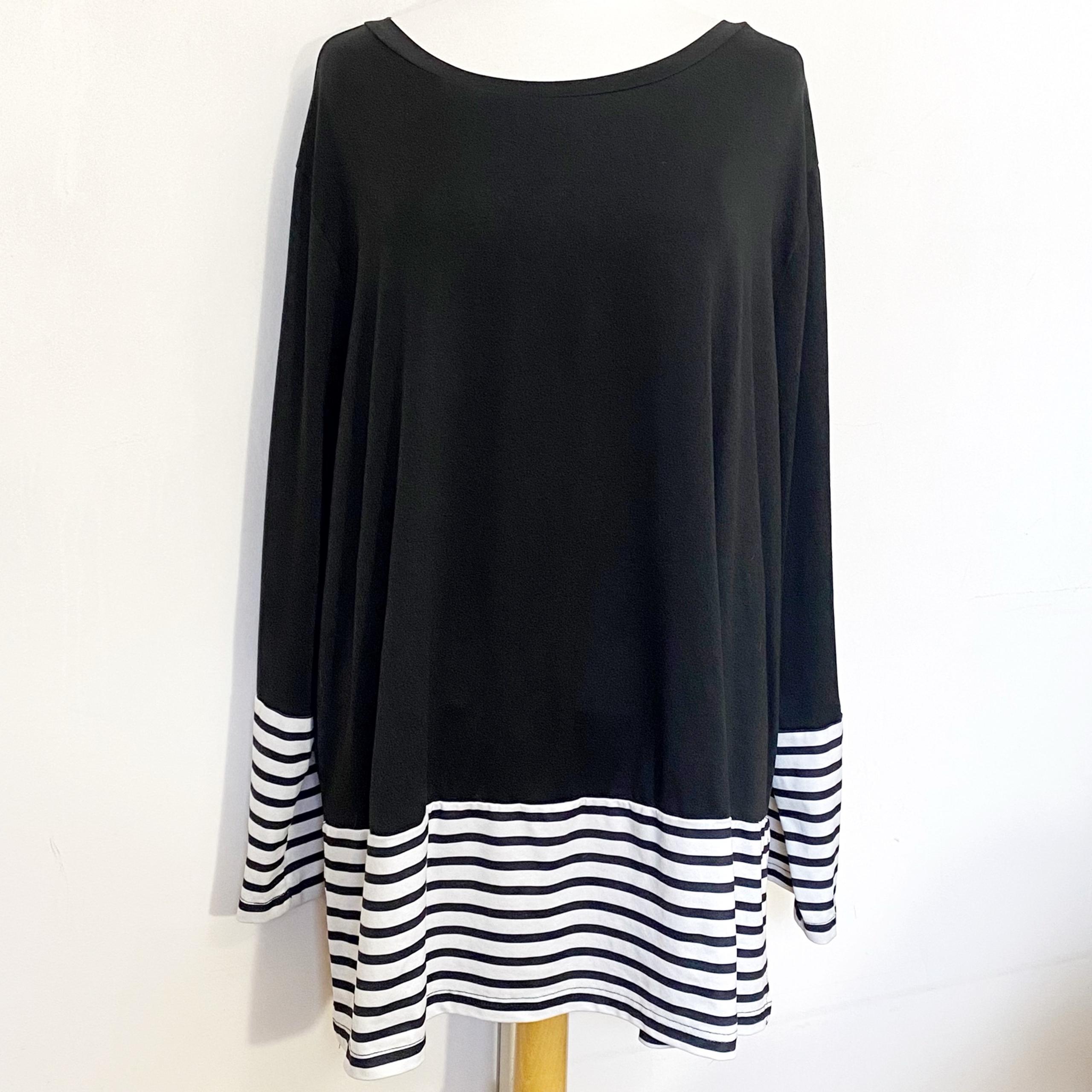 SHEIN Black and White Striped Color Blocked Women's Knit Boat Neck Tee Top 4X