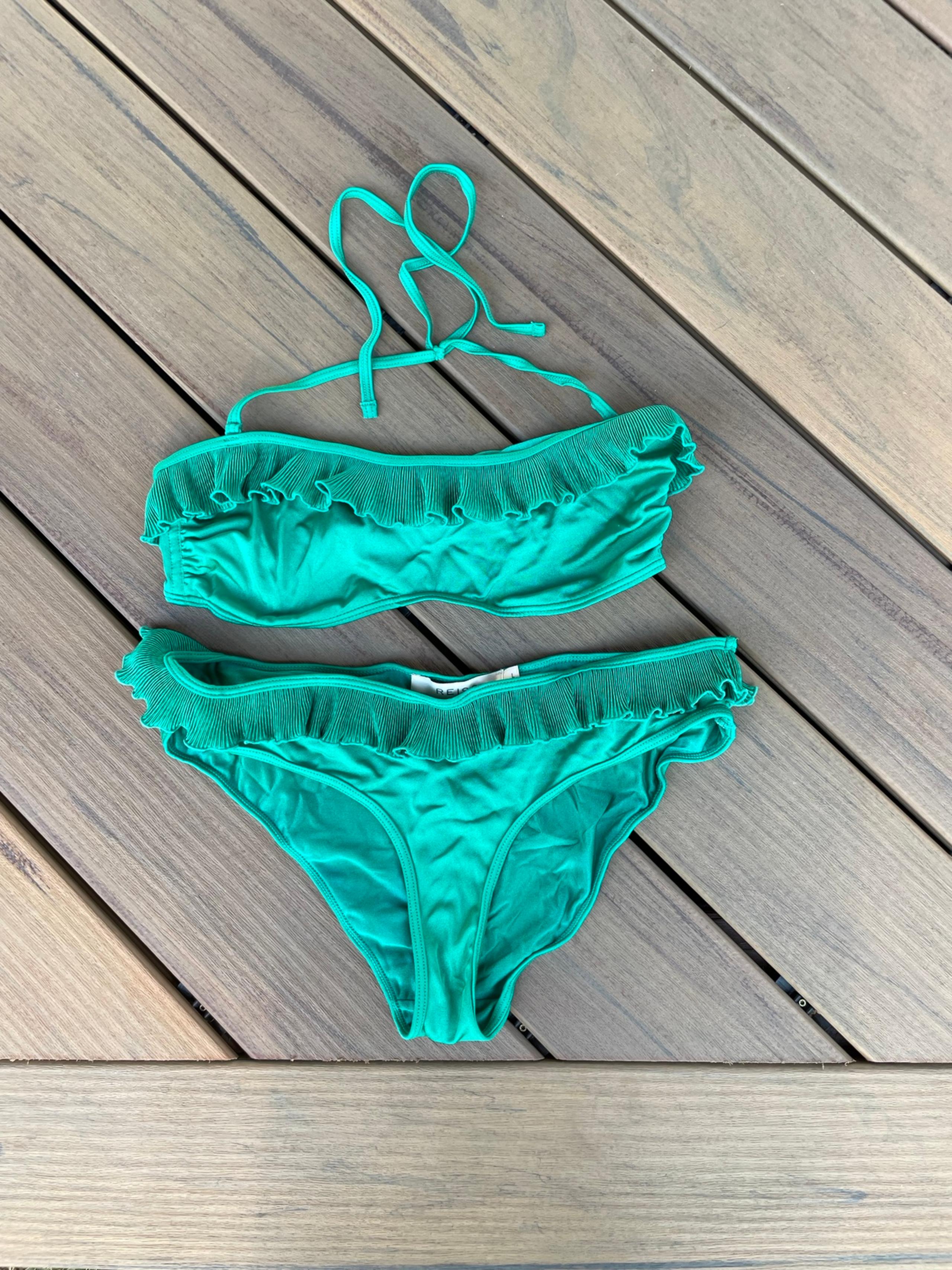 Reiss | Green Ruffle Bandeau Bikini with strap | Size L