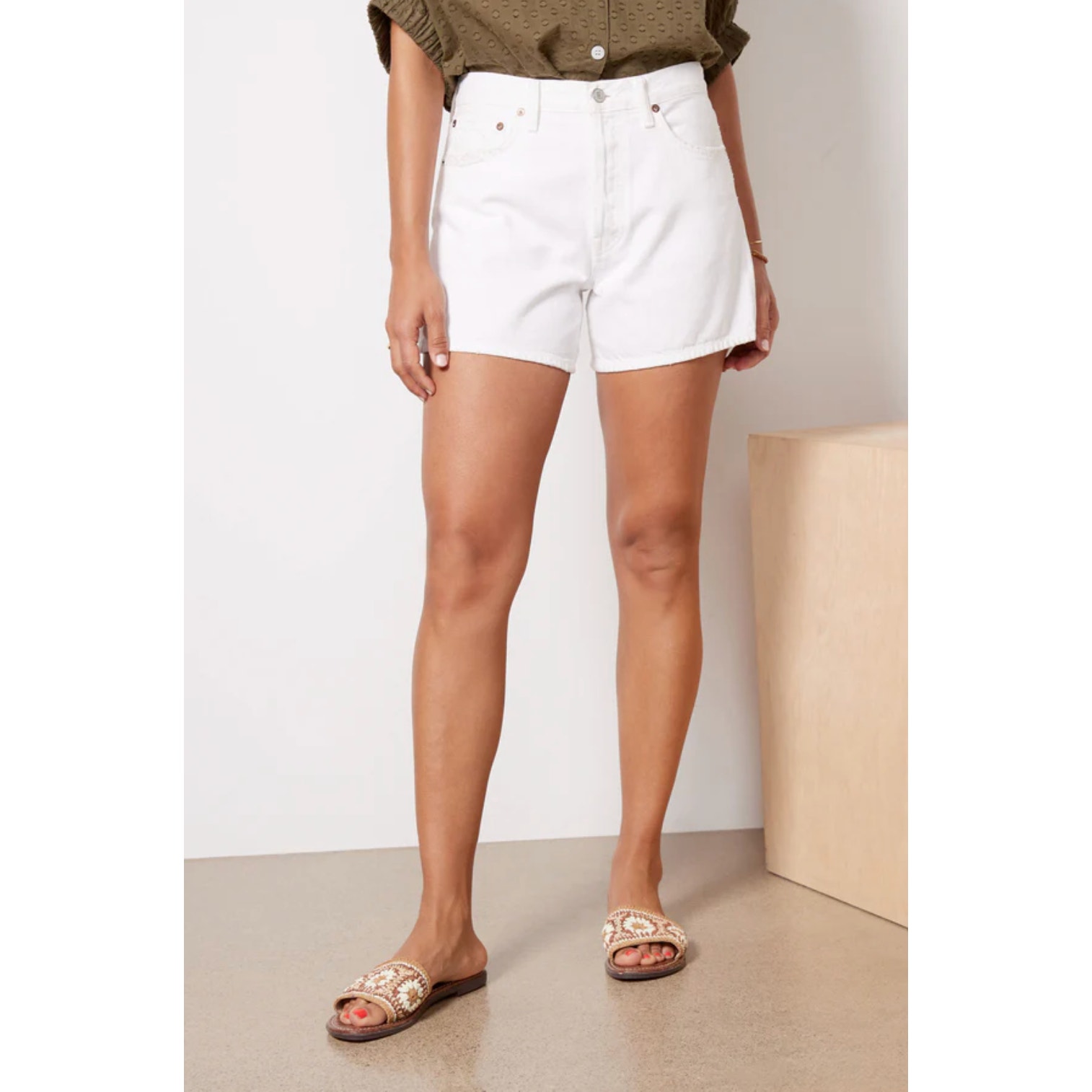 AGOLDE Parker Long Short Dough White High Waisted Denim Jean Shorts NWT 30