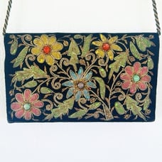 Vintage Zardozi handmade black velvet embroidered beaded floral crossbody bag