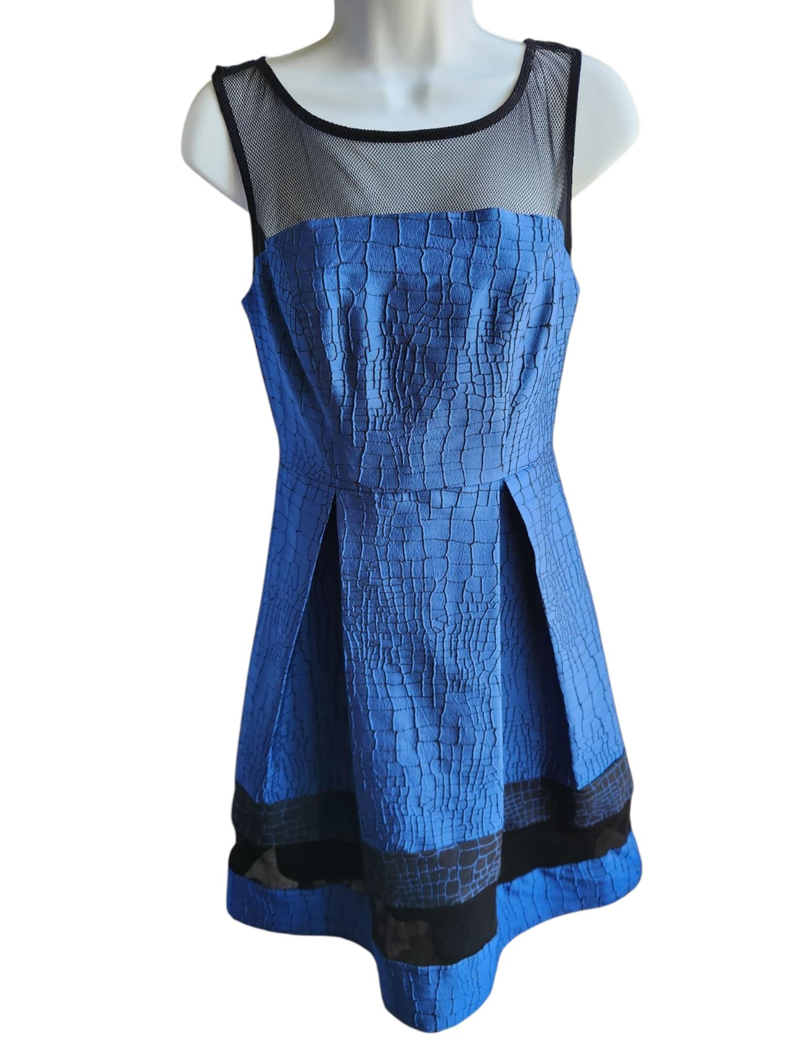 NWT Eva Franco Fit & Flare Black Blue Dress Size 2