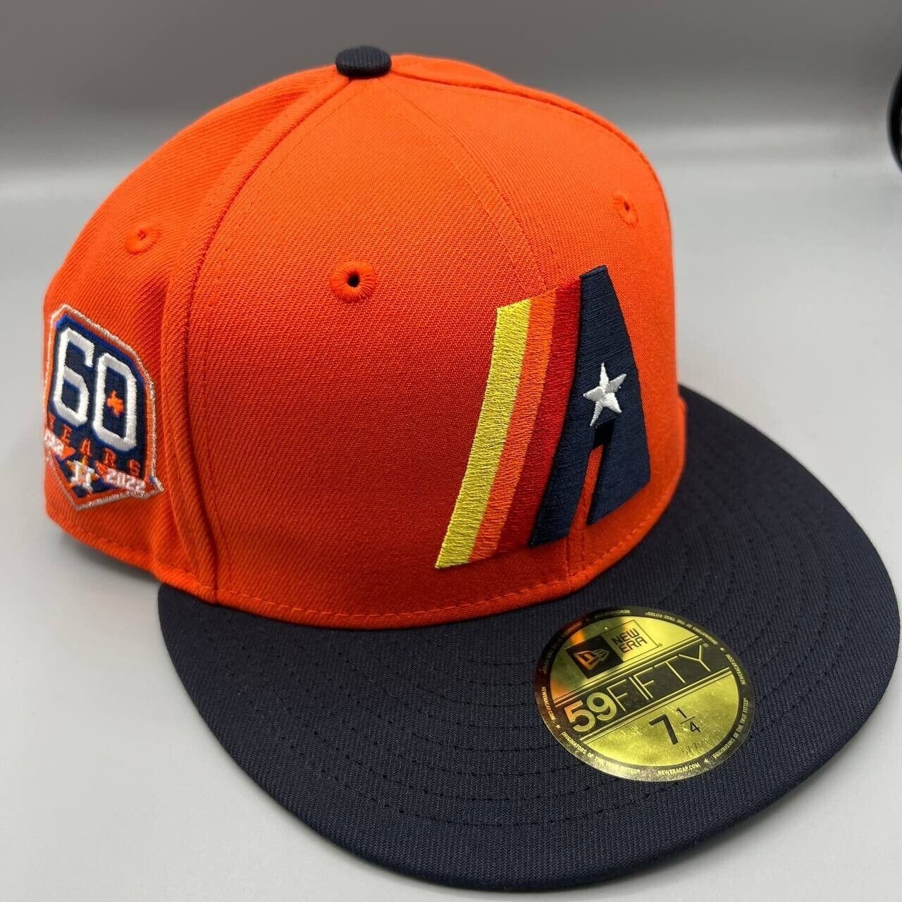 Houston Astros Hat Men 7 1/4 Orange Black 59Fifty New Era Fitted Cap New