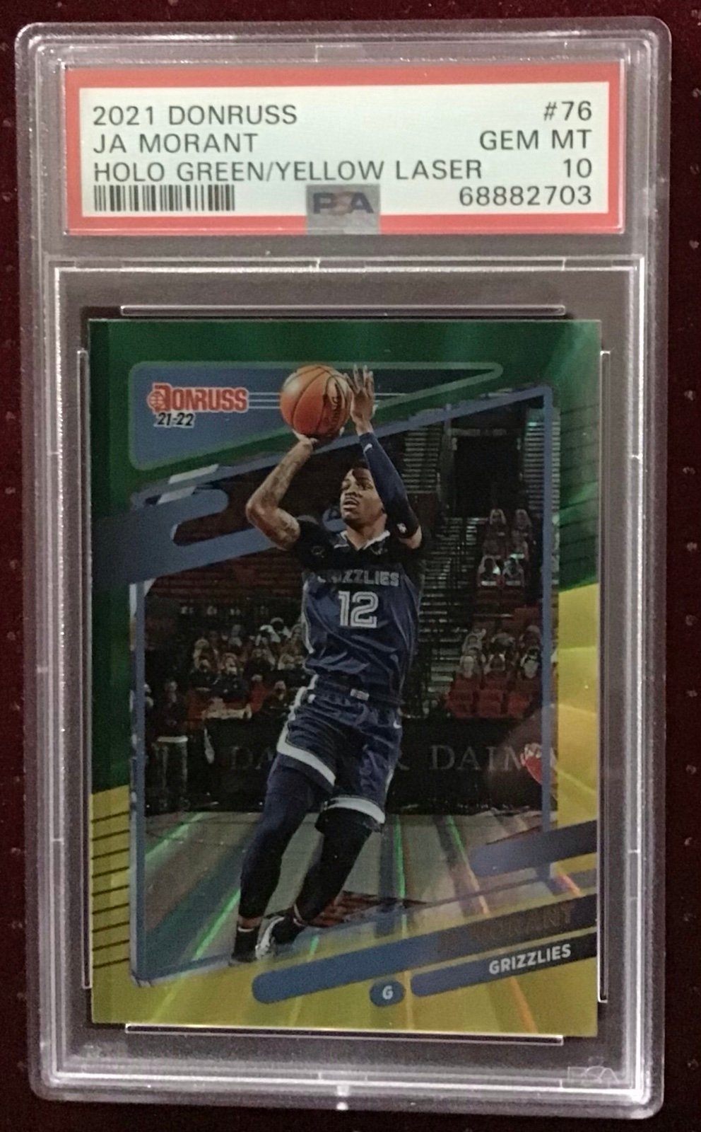 2021 Donruss Holo Green/Yellow Laser #76 JA Morant, PSA GEM MT 10