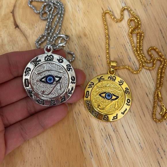 2Pcs Jewelry Hip-Hop Egyptian Horus Eye Pendant Stainless Steel Chain Necklaces