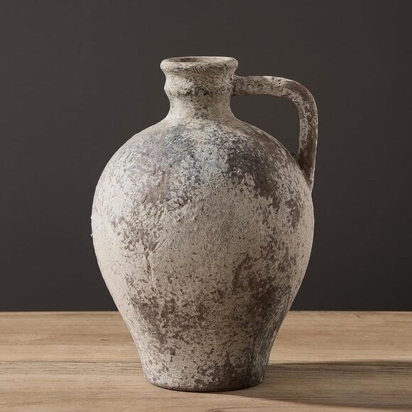 New 8.25Inch Ceramic Rustic Terracotta Vase with Handle for Home Decor