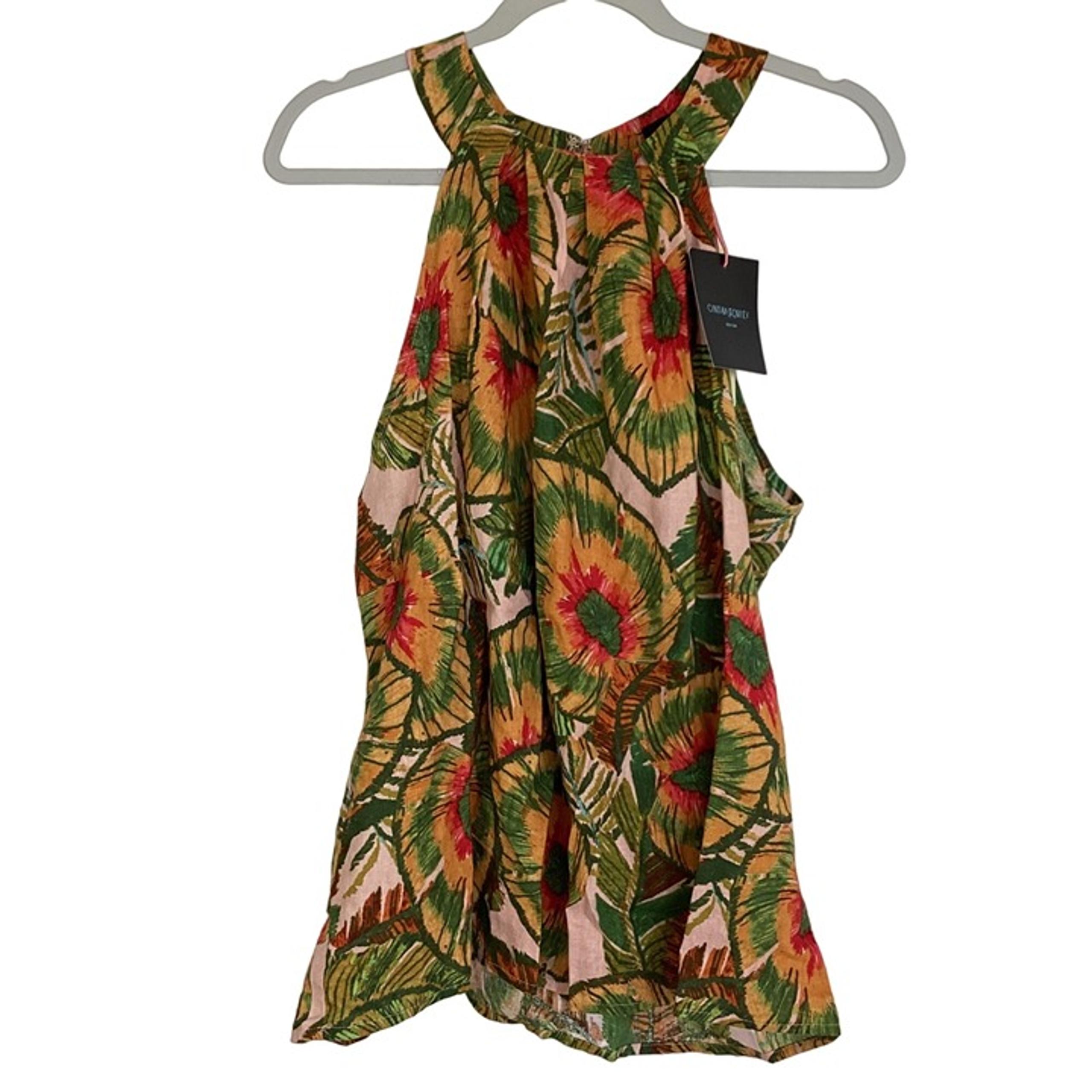NWT Cynthia Rowley Linen Blend Tropical Floral Halter Top with defect Size Large