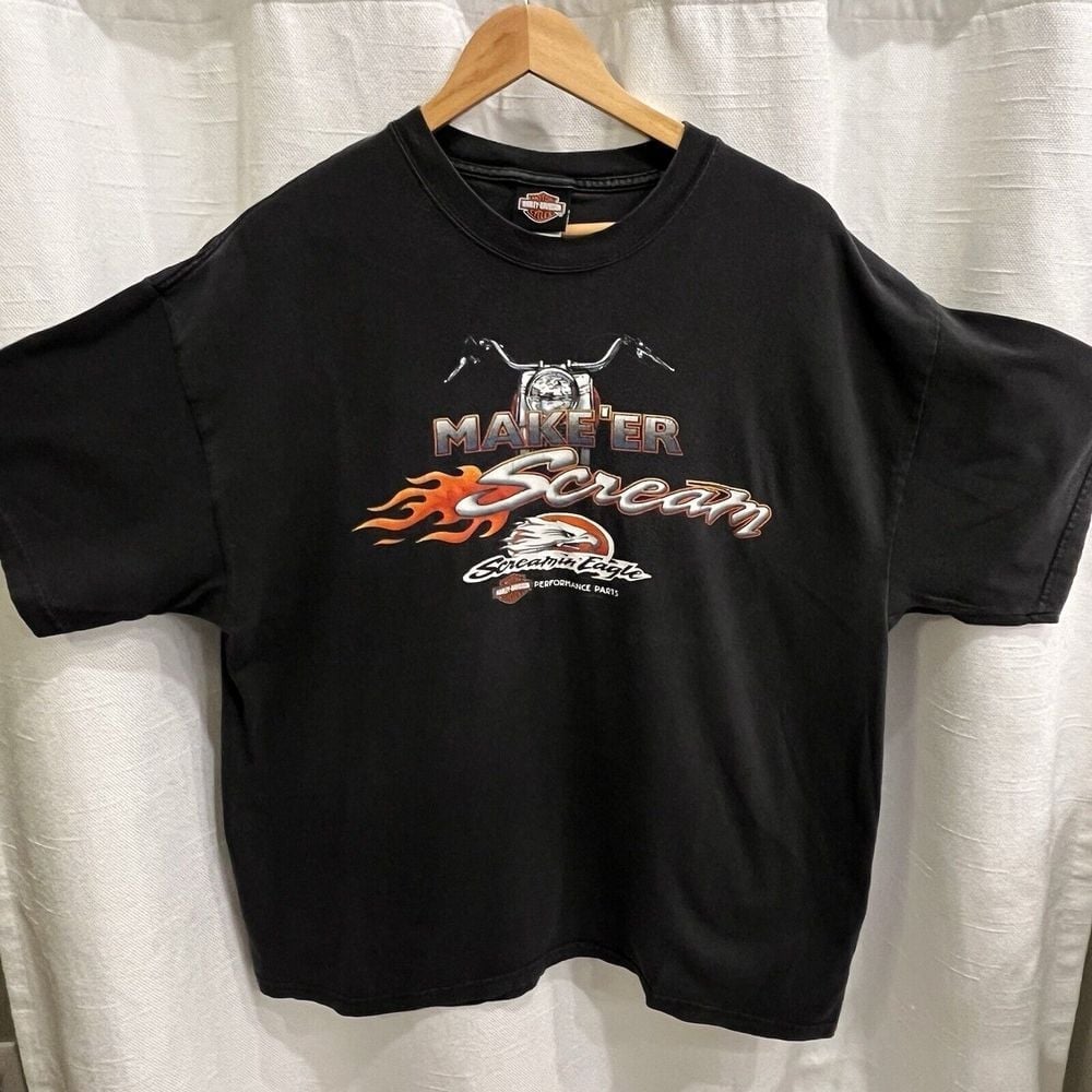 VTG Harley Davidson Make Er Scream Eagle T-Shirt XL Made in USA 90s Biker Y2K